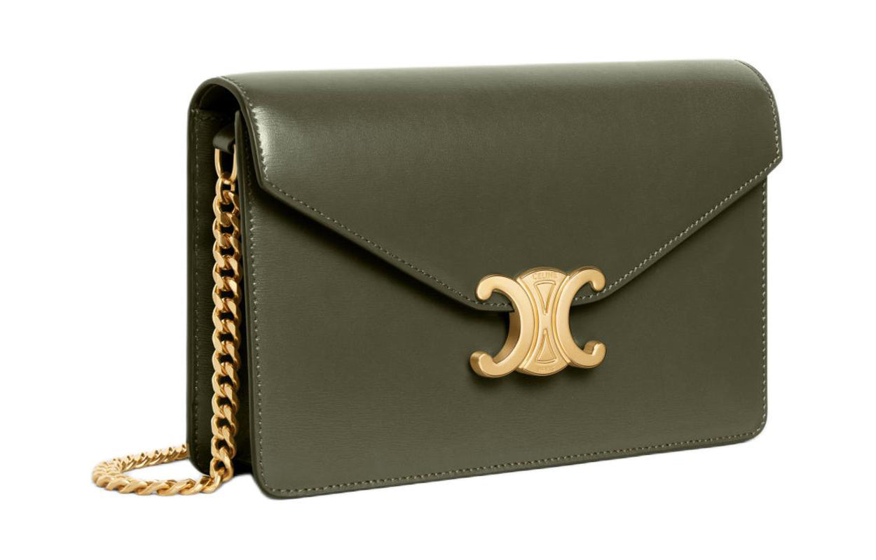 CELINE Cow Leather Shoulder Bag Crossbody Bag Wallets Mini Women's Dark Olive
