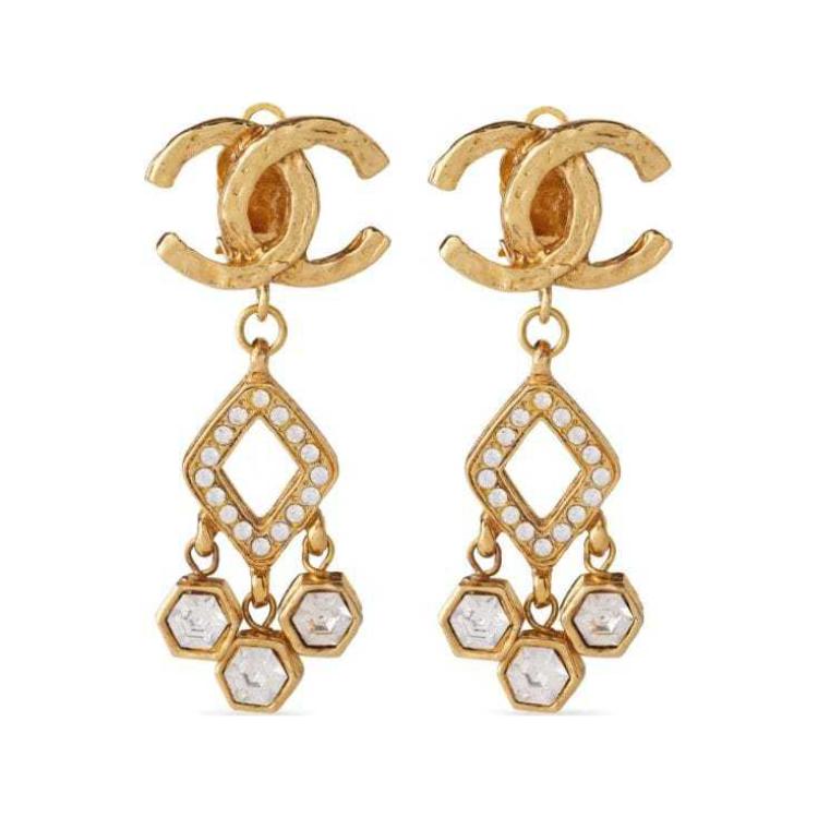 CHANEL 1980s Cc Clip on Dangle Earrings
