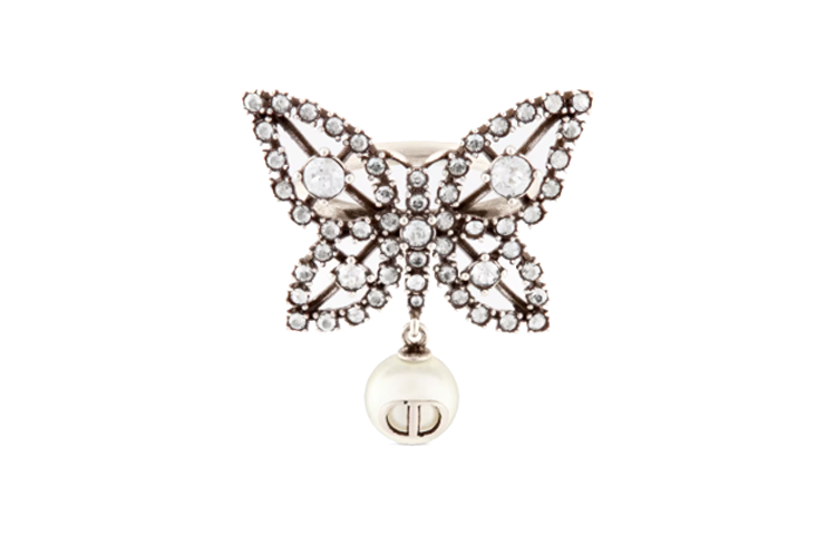 DIOR Resin, Pearl, Crystal, Metal Rings Women's Silver