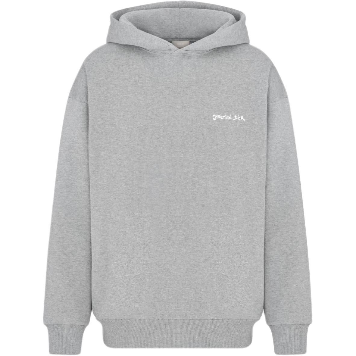 DIOR Tag Hooded Sweatshirt Oversized-Fit Sweatshirt Men's Gray