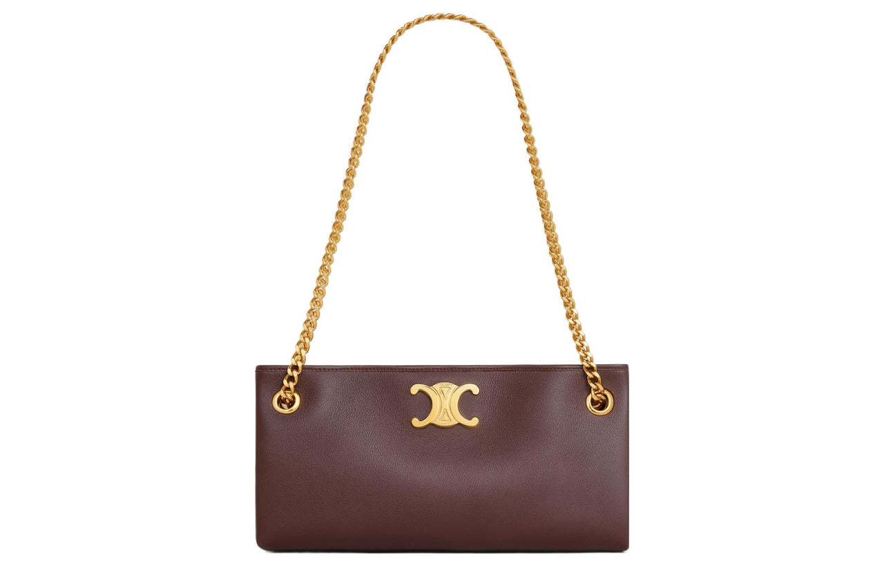 CELINE Cow Leather Handbag Shoulder Bag Women's Chestnut Brown