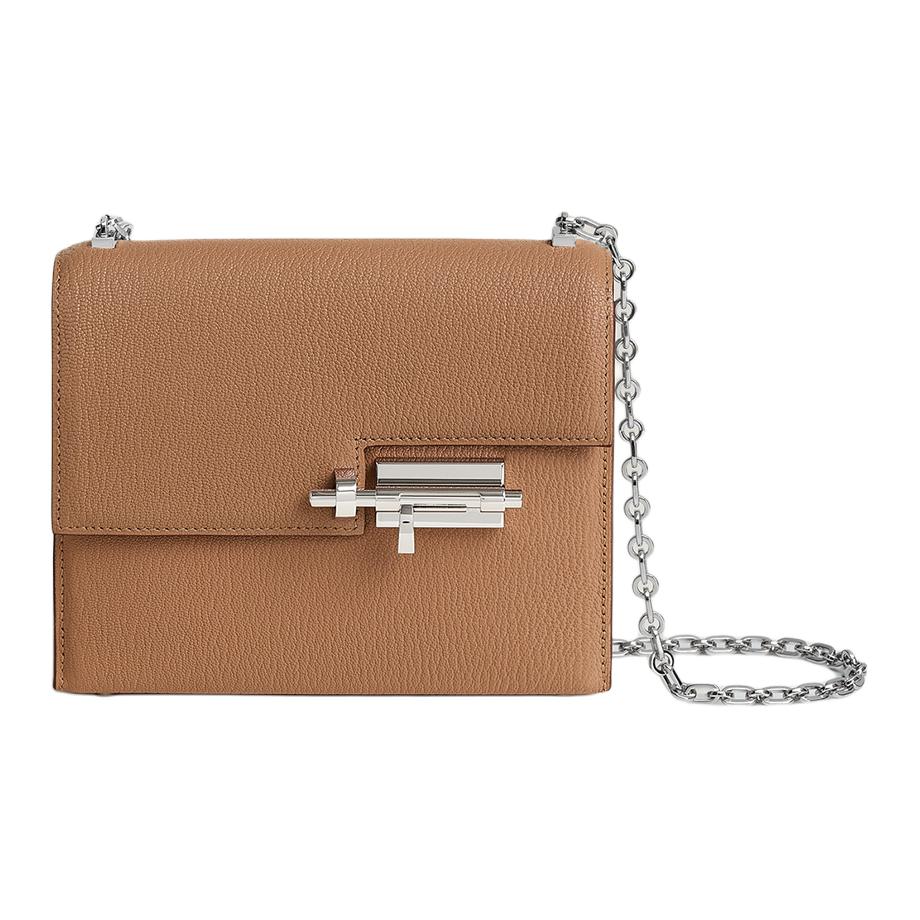 HERMES Verrou Mysore Goat Skin Shoulder Bag Crossbody Bag Mini Women's 2J Quebracho Wood Color
