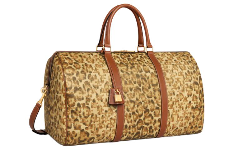 CELINE Cow Leather Handbag Shoulder Bag Crossbody Bag Travel Bag Large Size Women's Brown And Yellow