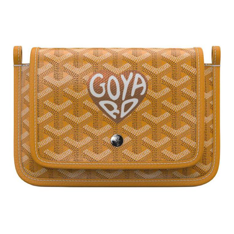GOYARD Plumet Canvas With Leather Envelope Bag, Crossbody Bag, Shoulder Bag Unisex Yellow Copper Small Heart