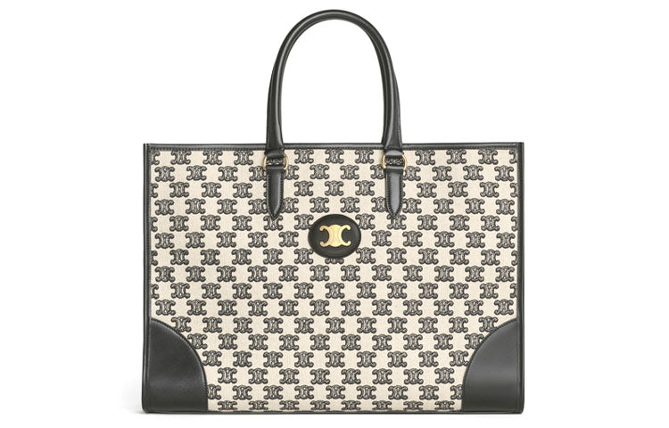 CELINE Embroidered Fabric Tote Bag Shopping Bag Handbag Shoulder Bag Women's Black