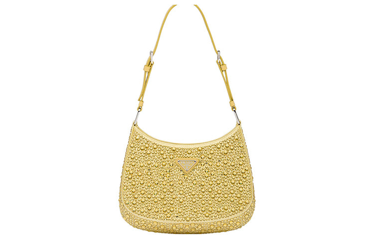 PRADA Cleo Satin Bag With Appliques Pineapple Yellow