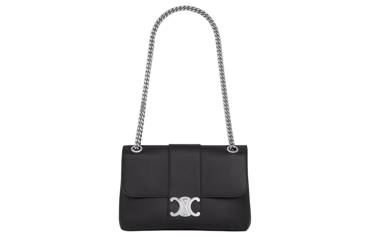CELINE Cow Leather Portable Crossbody Bag Shoulder Bag Women's Black