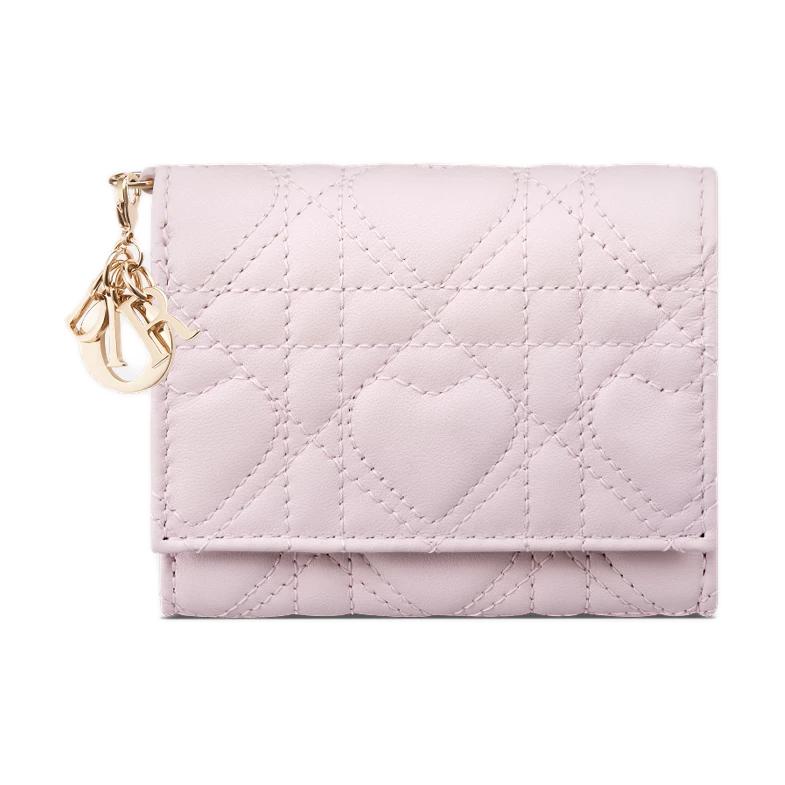 DIOR Dioramour DiorLady Dior Lambskin Wallet Women's Light Pink