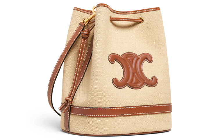 CELINE Fabric And Cow Leather Handbag Bucket Bag Shoulder Bag Crossbody Bag Handbag Women's Yellow Brown