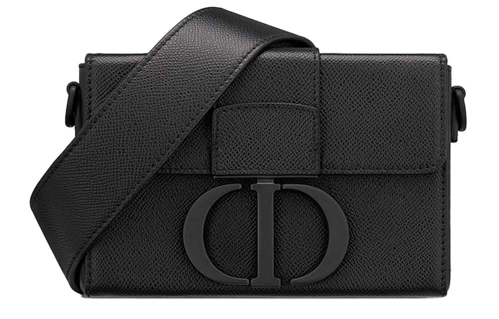DIOR 30 Montaigne Collection Cow Leather Small Square Box Handbag Crossbody Bag Shoulder Bag Women's Black