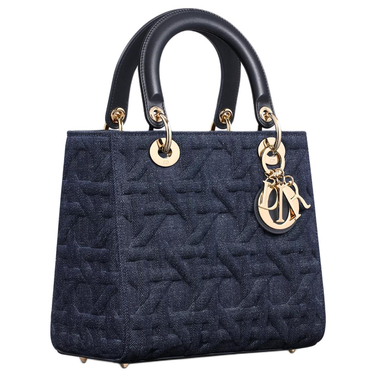 DIOR Lady Dior Denim Fabric Lady Dior Bag, Shoulder Bag, Crossbody Bag, Handbag Medium Size Women's Blue