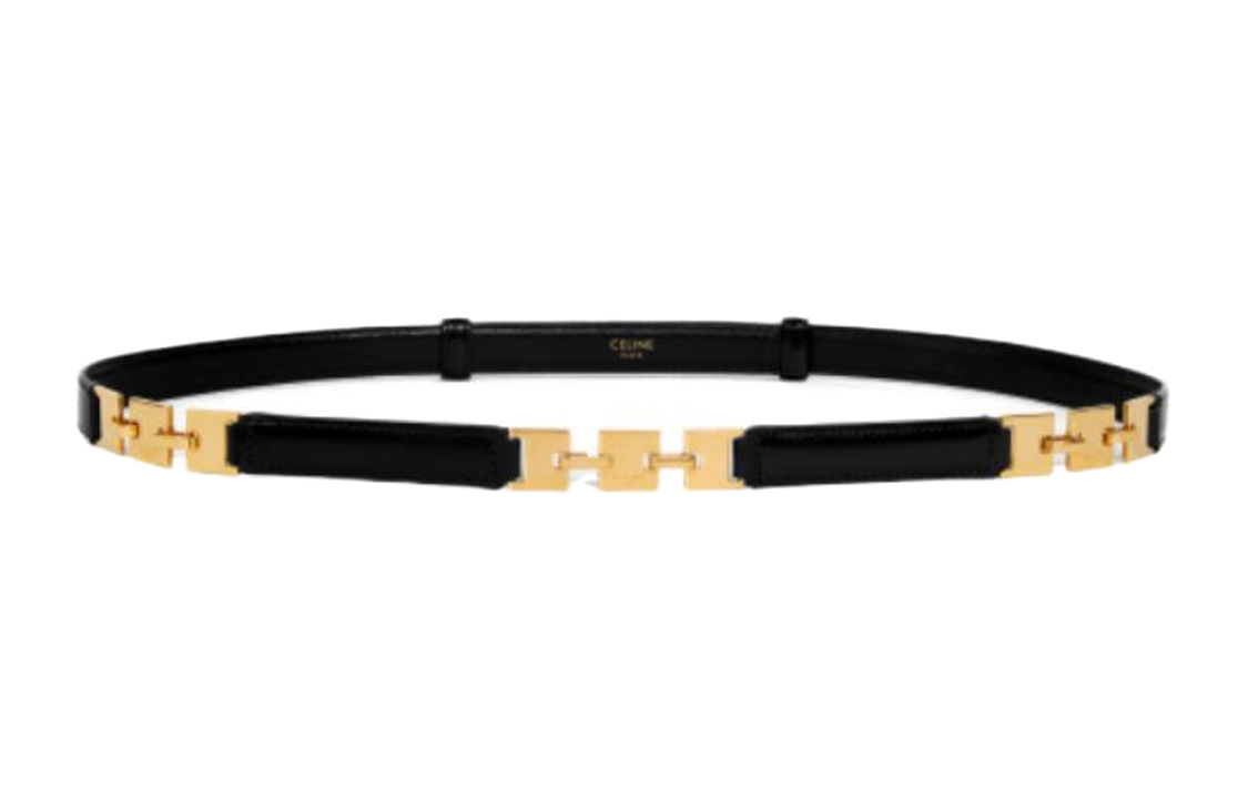 CELINE Engraved Logo Leather Belts Women's Black