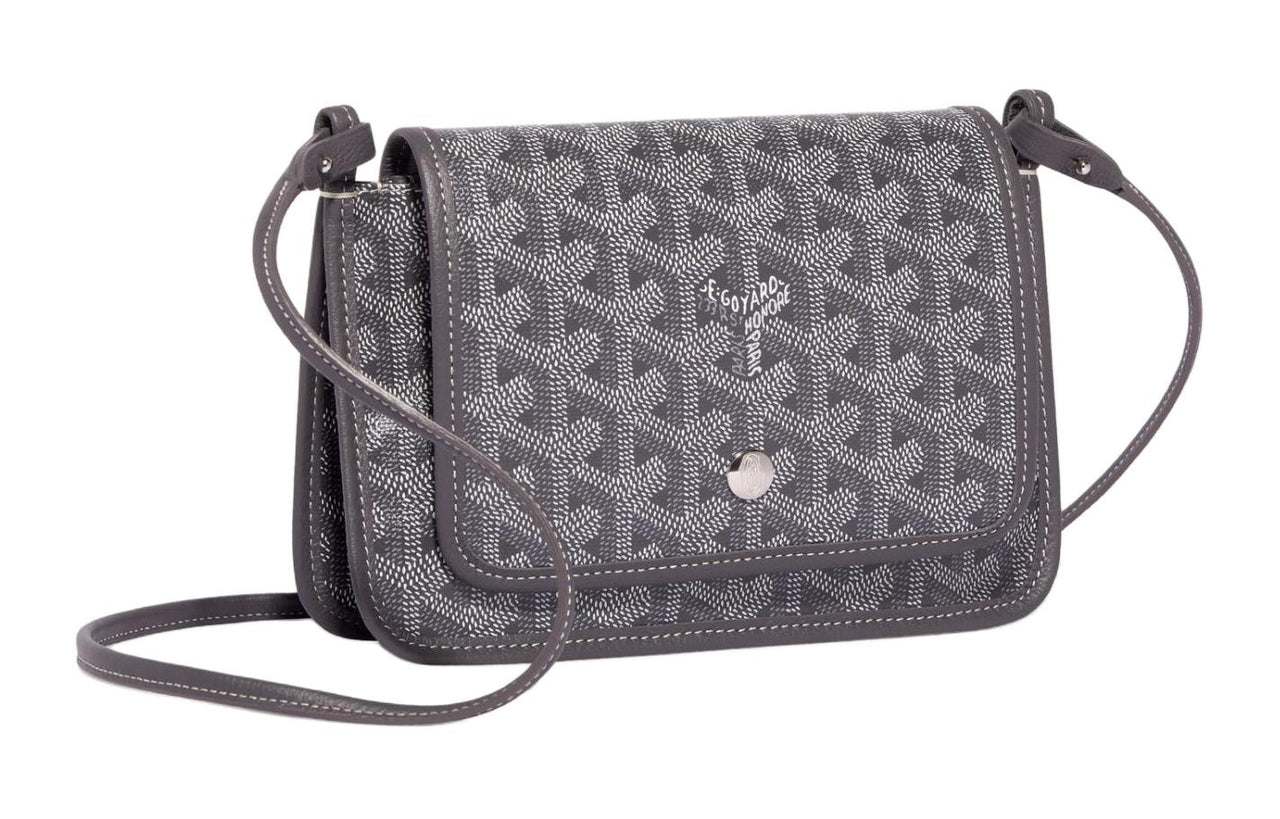 GOYARD Plumet Canvas With Leather Envelope Bag Handheld Crossbody Bag Shoulder Bag Unisex Gray With Silver Heart Design