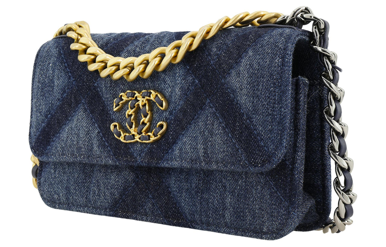 CHANEL 19Bag Denim Shoulder Bag Crossbody Bag Regular Women's Washable Blue