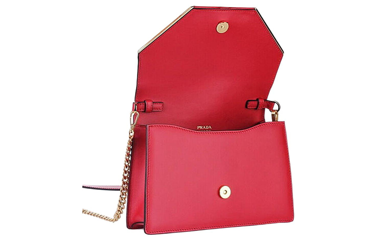 PRADA Cow Leather Clutches Crossbody Bag Shoulder Bag Women's Red