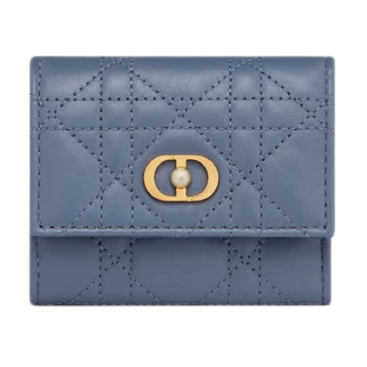 DIOR Wicker Lambskin Wallet Regular Women's Denim Blue