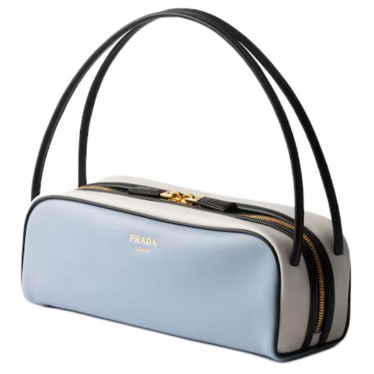 PRADA Calfskin Shoulder Bag Women's Sky Blue/White