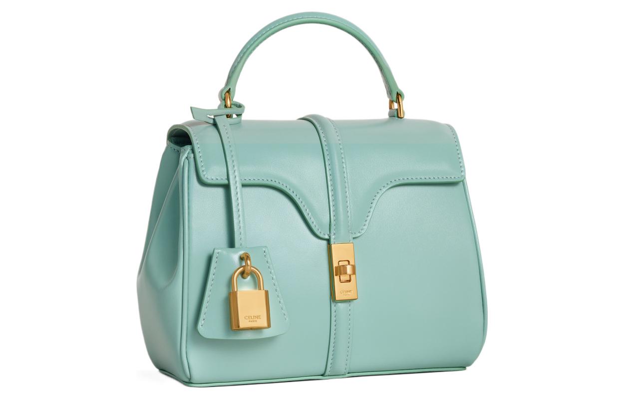 CELINE 16 Satin Cow Leather Shoulder Bag Crossbody Bag Handbag Mini Women's Mint Green