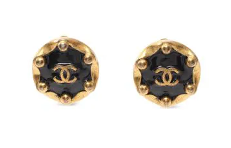 CHANEL 1994 Plated Hexagon Cc Clip On Earrings Costume Earrings