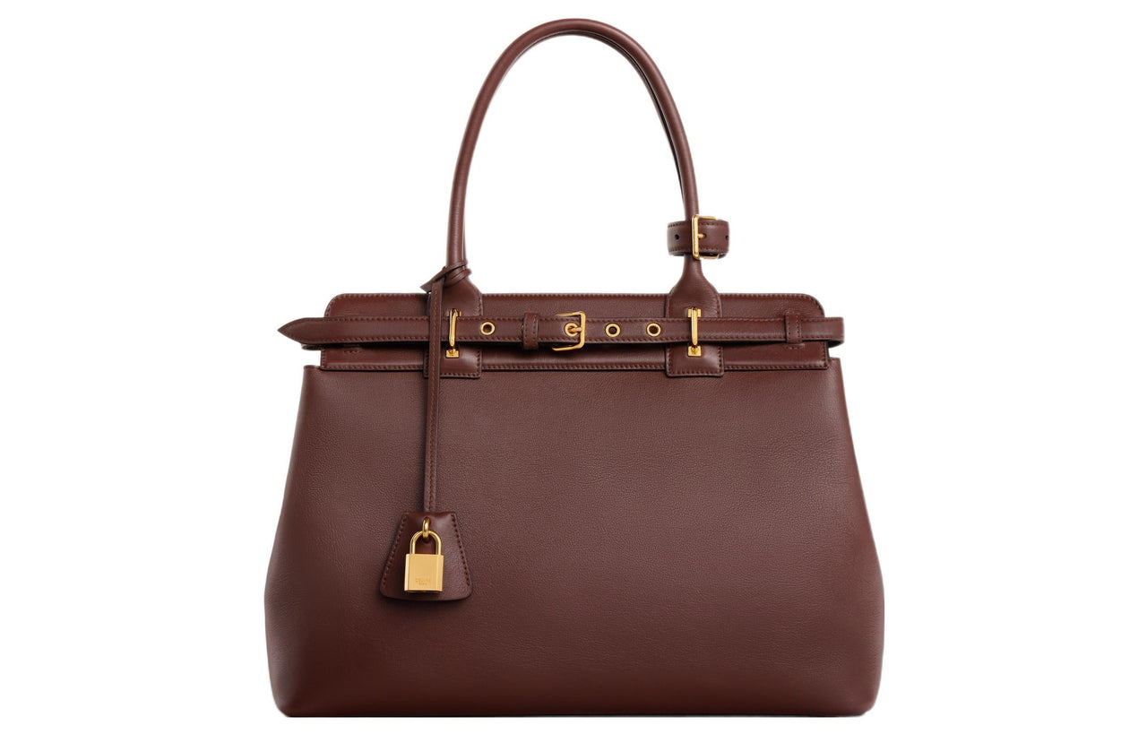 CELINE Calfskin Handbag Regular Women's Dark Brown