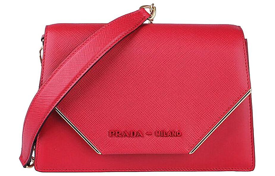 PRADA Cow Leather Clutches Crossbody Bag Shoulder Bag Women's Red