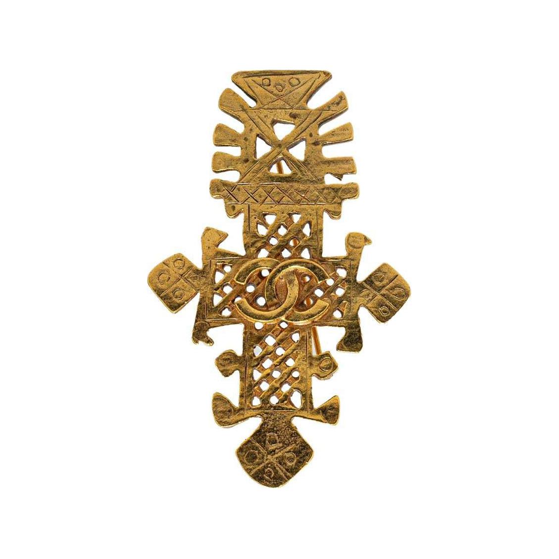 CHANEL 1994 Plated Cc Cross Costume Brooch