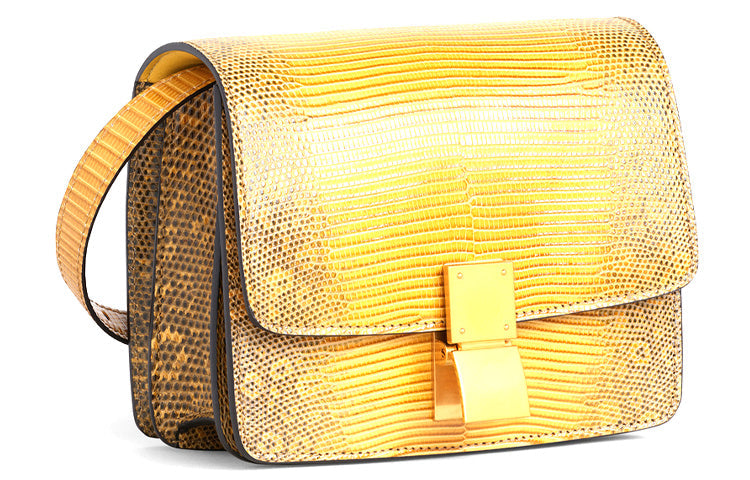 CELINE Classic Bo Lizard Skin Tofu Bag Shoulder Bag Crossbody Bag Small Size Women's Ochre