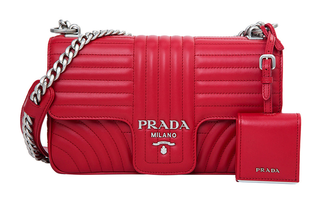 PRADA Cow Leather Shoulder Bags Women's Red