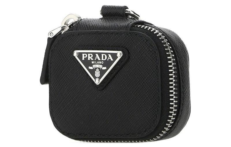 PRADA Cross Grain Leather Air Pods Protective Cover Shoulder Bag, Crossbody Bag Regular Women's Black