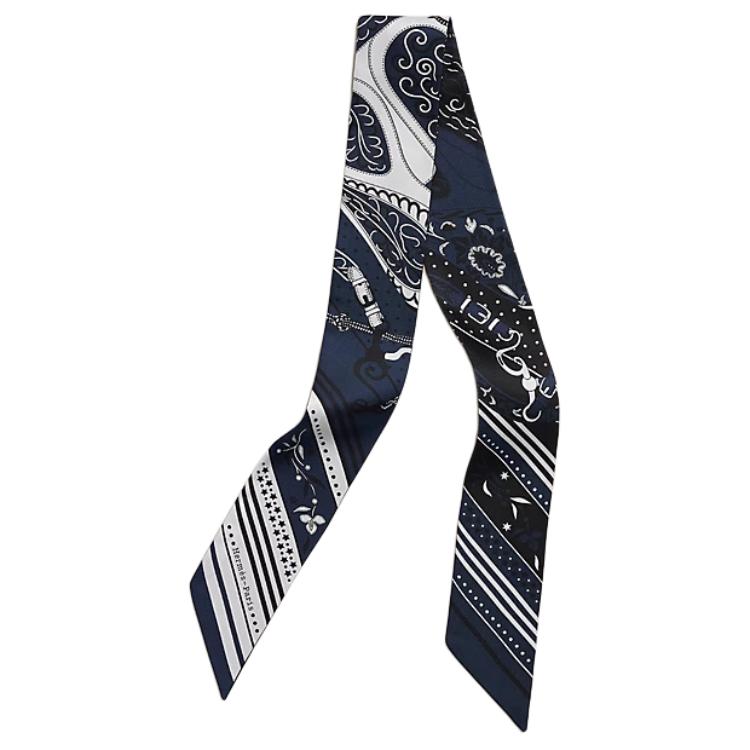 HERMES Mulberry Silk Silk Scarves Women's Marine Blue