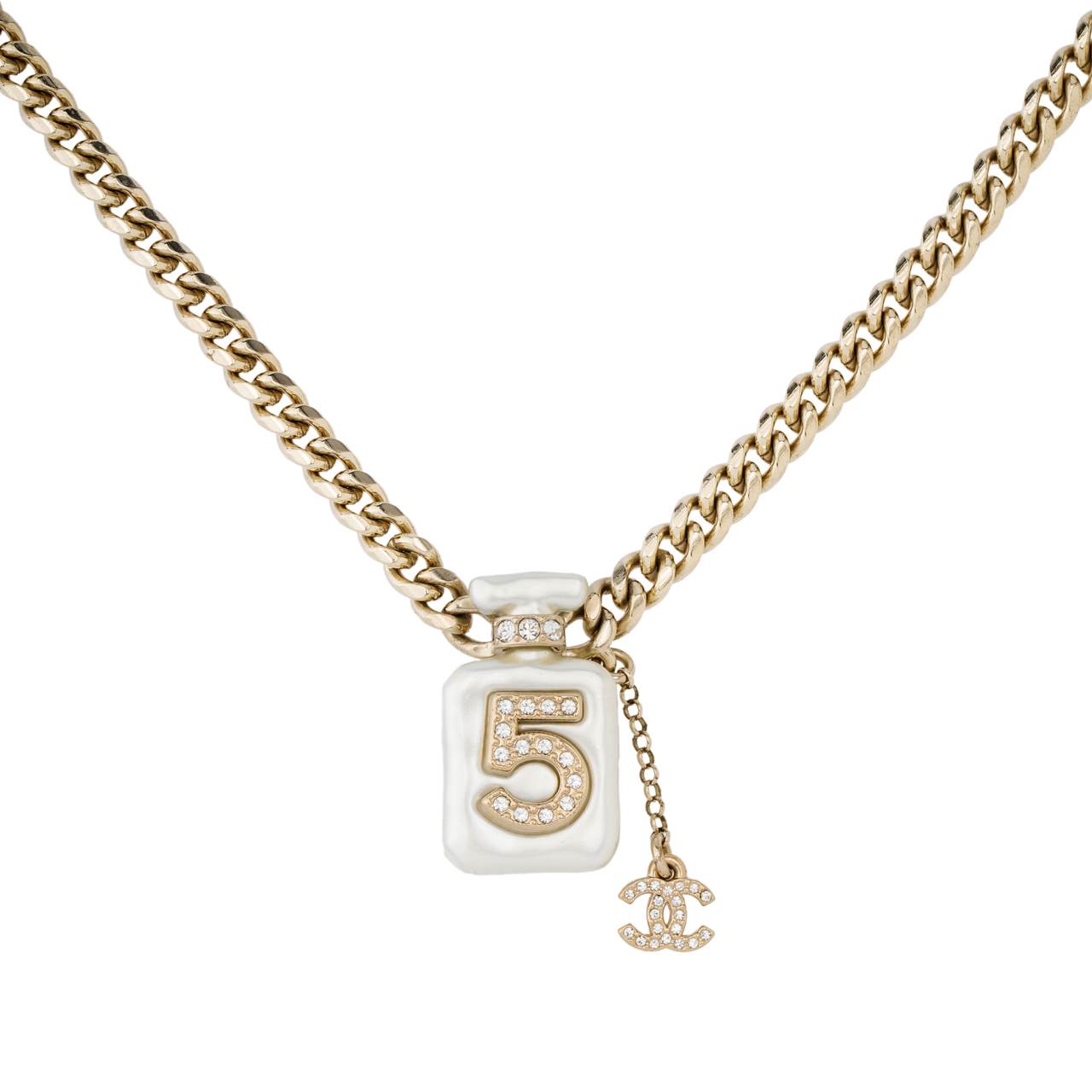 CHANEL Metal Rhinestone Necklaces Women's Gold