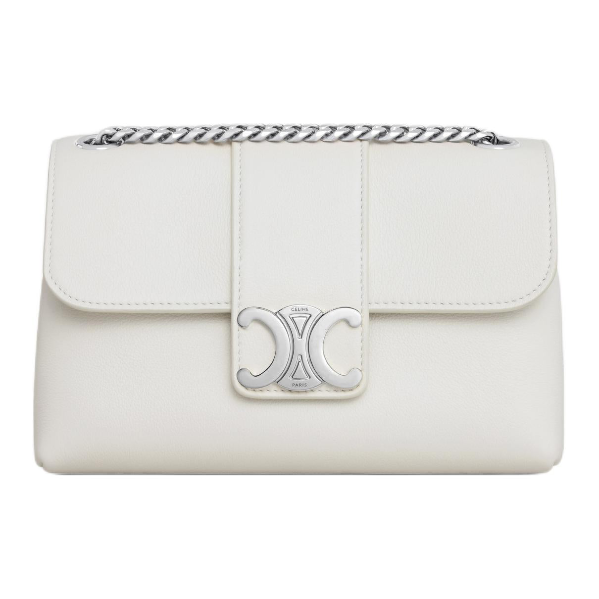 CELINE Calfskin Shoulder Bag Women's White