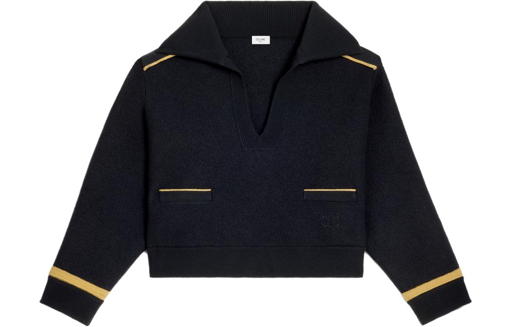 CELINE Cropped Military Vareuse Wool Triomphe Embroidery Jacket Navy