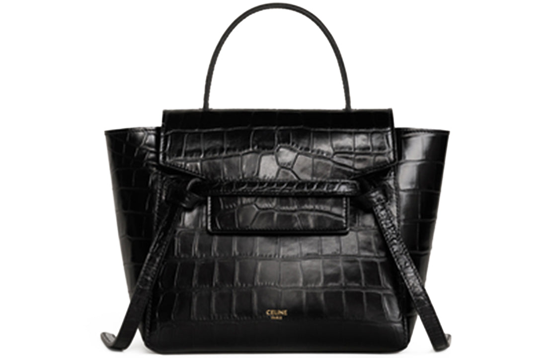 CELINE Belt Cow Leather Handbag Women's Black