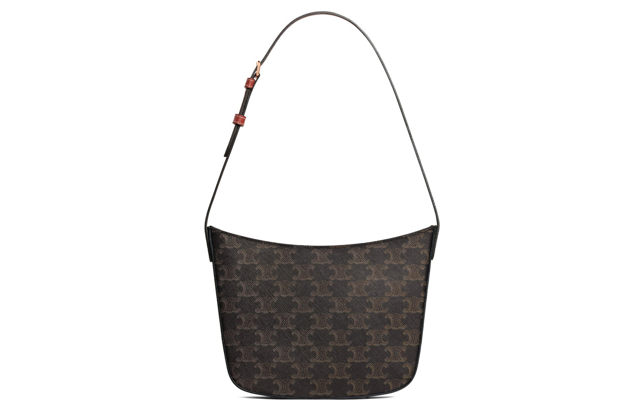 CELINE Croque Cow Leather Handbag Shoulder Bag Medium Size Women's Tawny