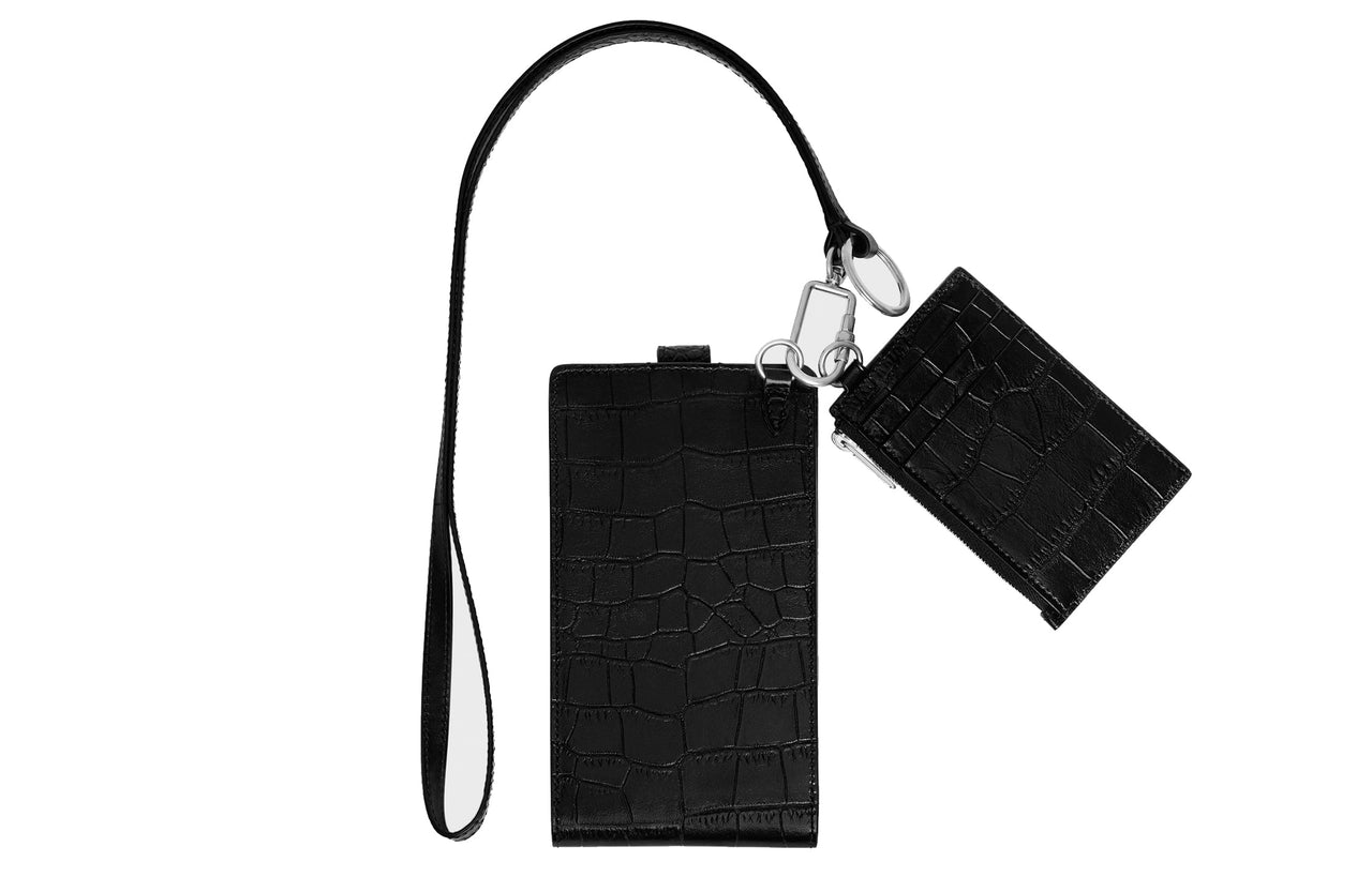 CELINE Cow Leather Cell Phone Pouch Unisex Black