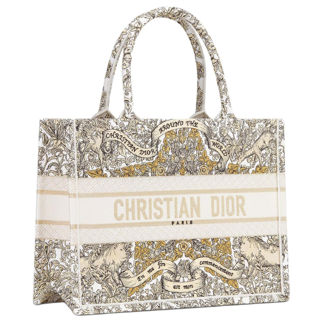 DIOR BookTote Cotton With Cow Leather Tote Bag, Shopping Bag, Handbag Medium Size Women's Milk White