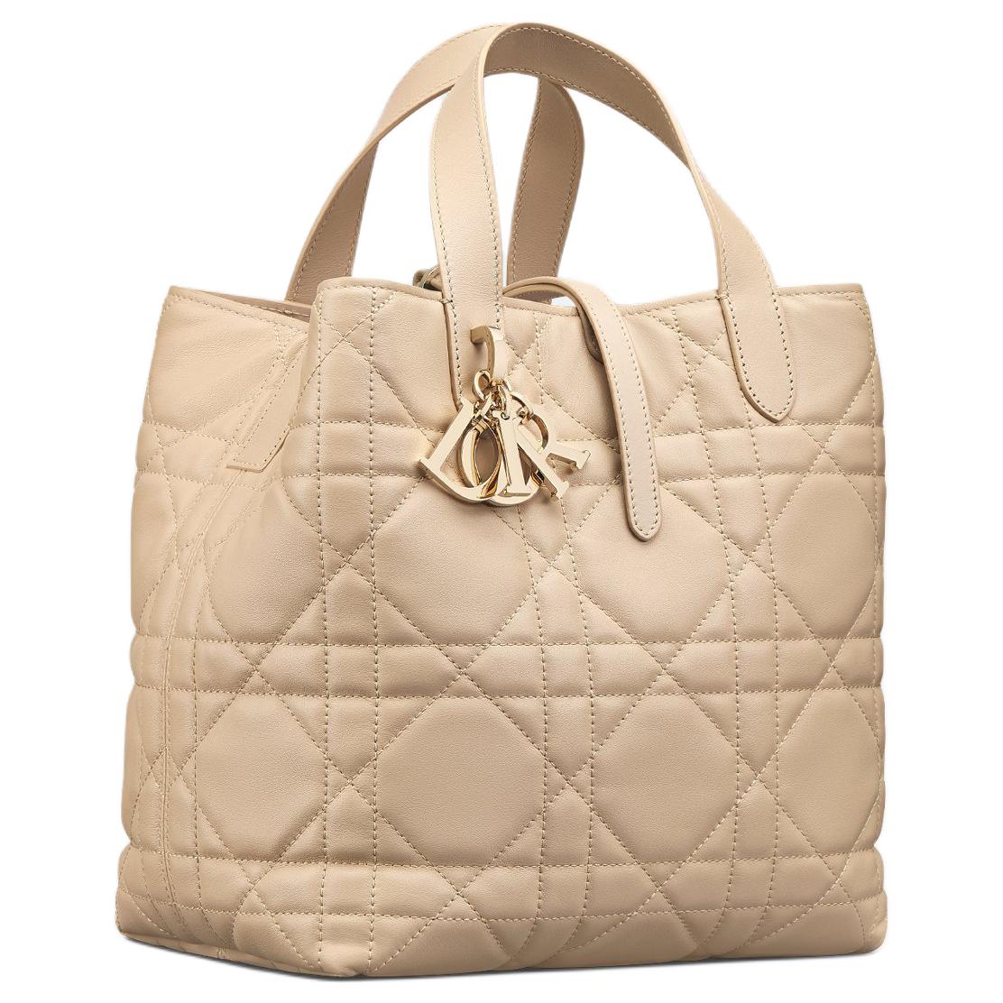 DIOR Toujours Cow Leather Indigenous Bag, Basket Bag, Shoulder Bag, Crossbody Bag, Handbag Medium Size Women's Beige