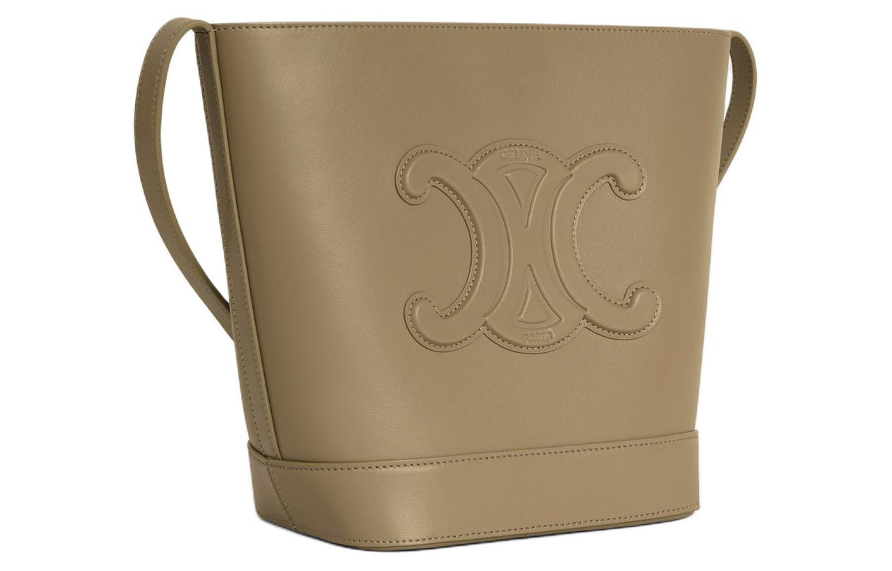 CELINE Cuir Triomphe Cow Leather Bucket Bags Shoulder Bag Crossbody Bag Small Size Women's Tan