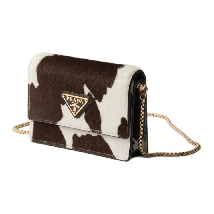 PRADA Cow Leather Shoulder Bag Women's White & Dark Brown
