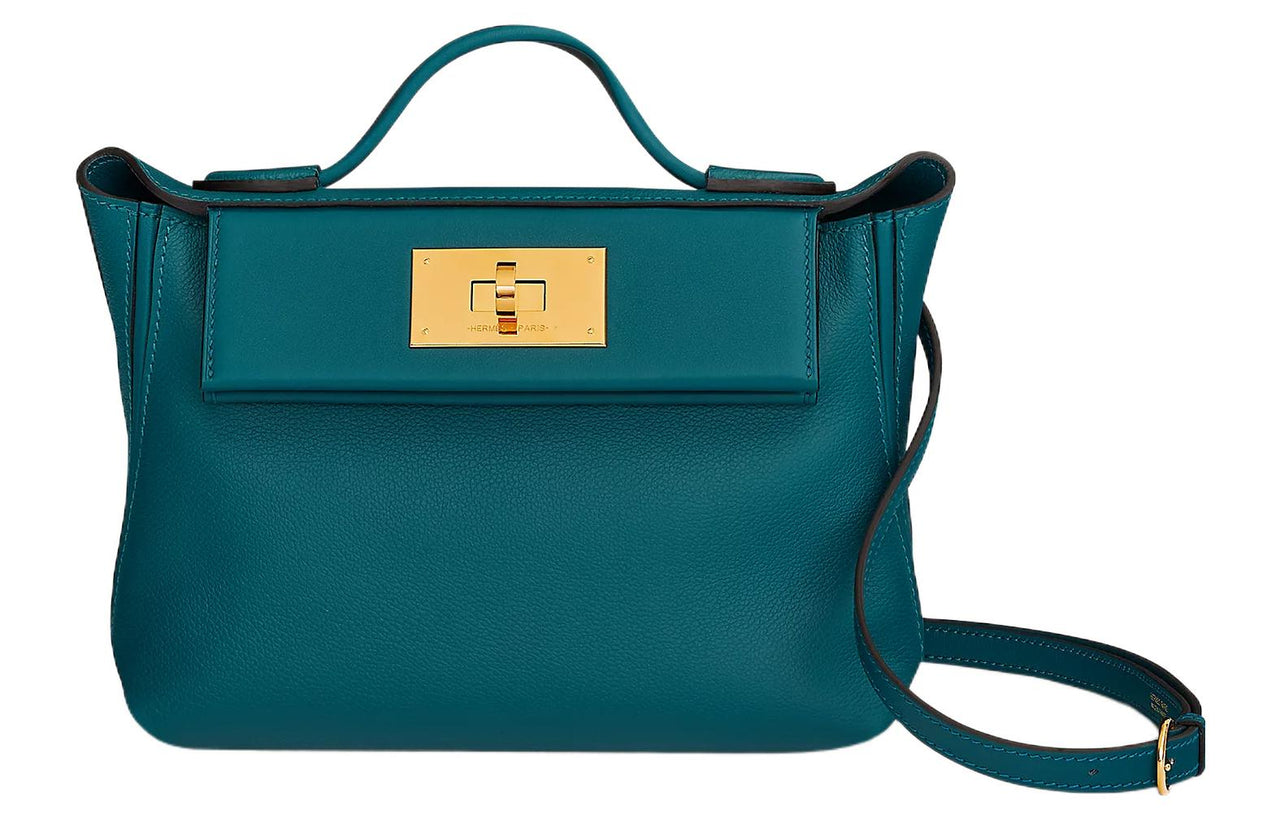 HERMES 24/24 Evercolor With Swift Calfskin Handbag Shoulder Bag Crossbody Bag Mini Women's W0 Bosphorus Green