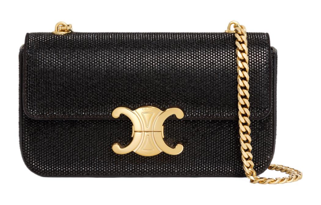 CELINE CHAIN SHOULDER BAG CLAUDE In SUEDE CALFSKIN WITH STRASS