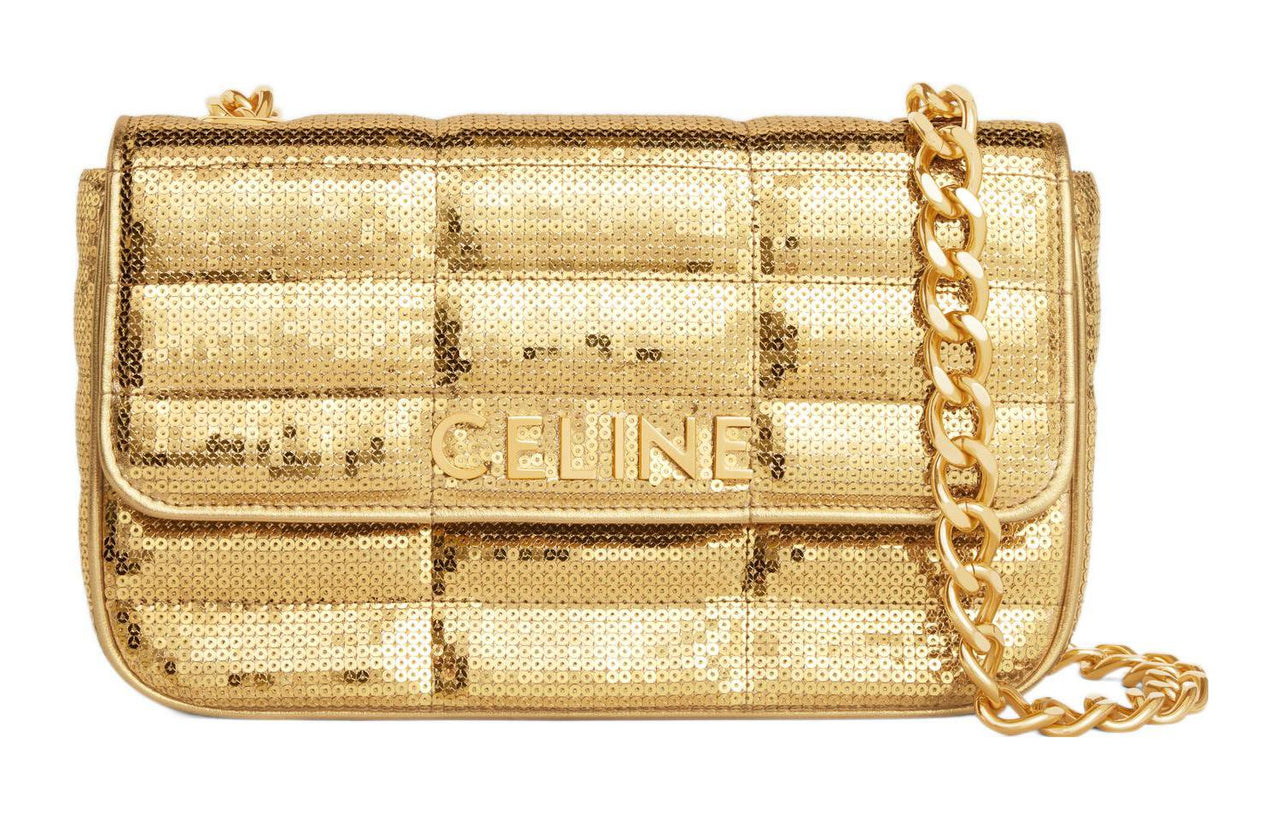 CELINE Calfskin Crossbody Bag, Shoulder Bag Women's Gold