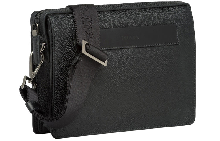 PRADA Cow Leather One Shoulder Crossbody Clutches Men's Black