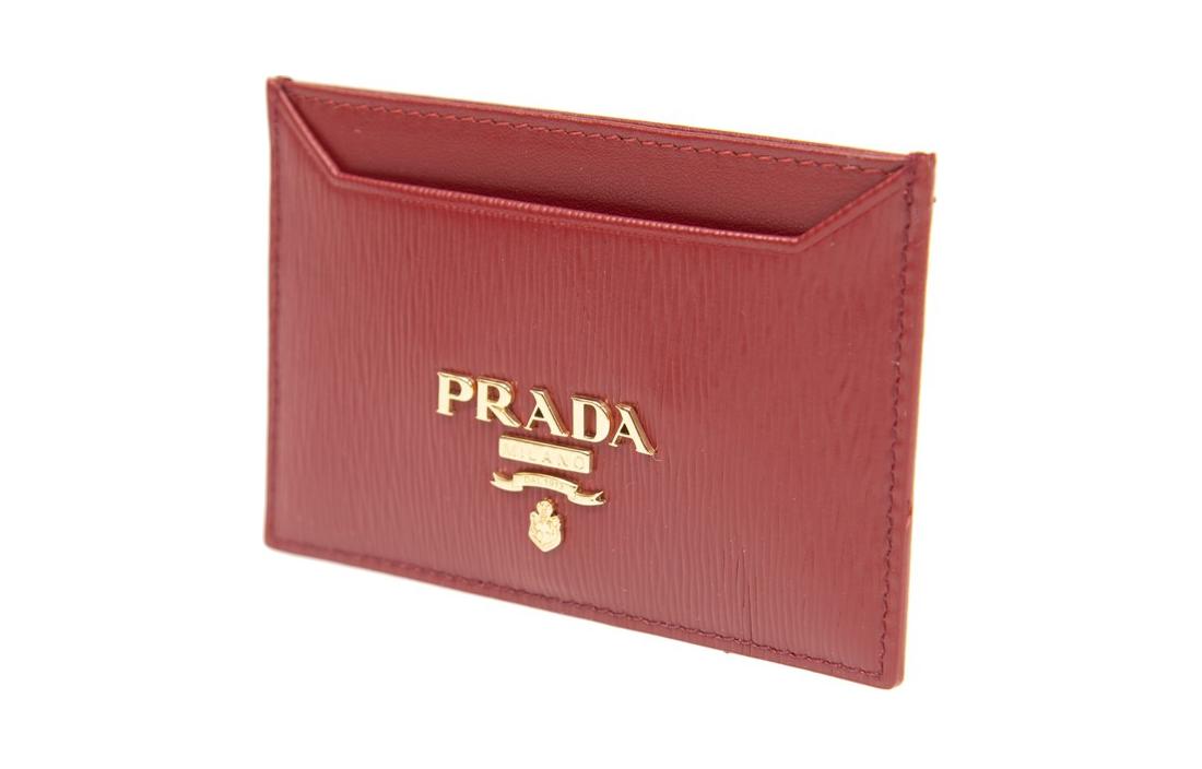 PRADA Calfskin Card Holder Women's Red