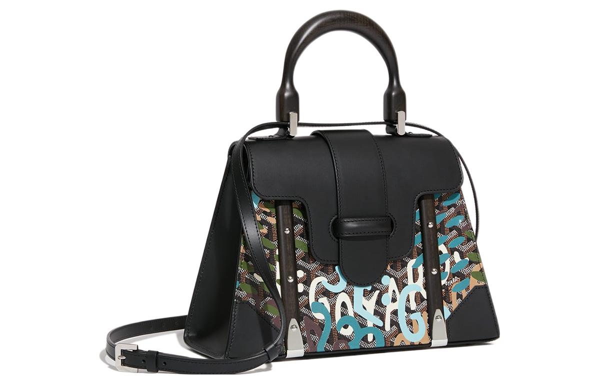 GOYARD Saigon Canvas With Leather Shoulder Bag Crossbody Bag Handbag Small Size Women's Black/Blue