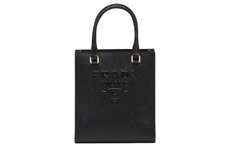 PRADA Cross-Stitch Leather Tote Bag Shopping Bag Handbag Women's Black