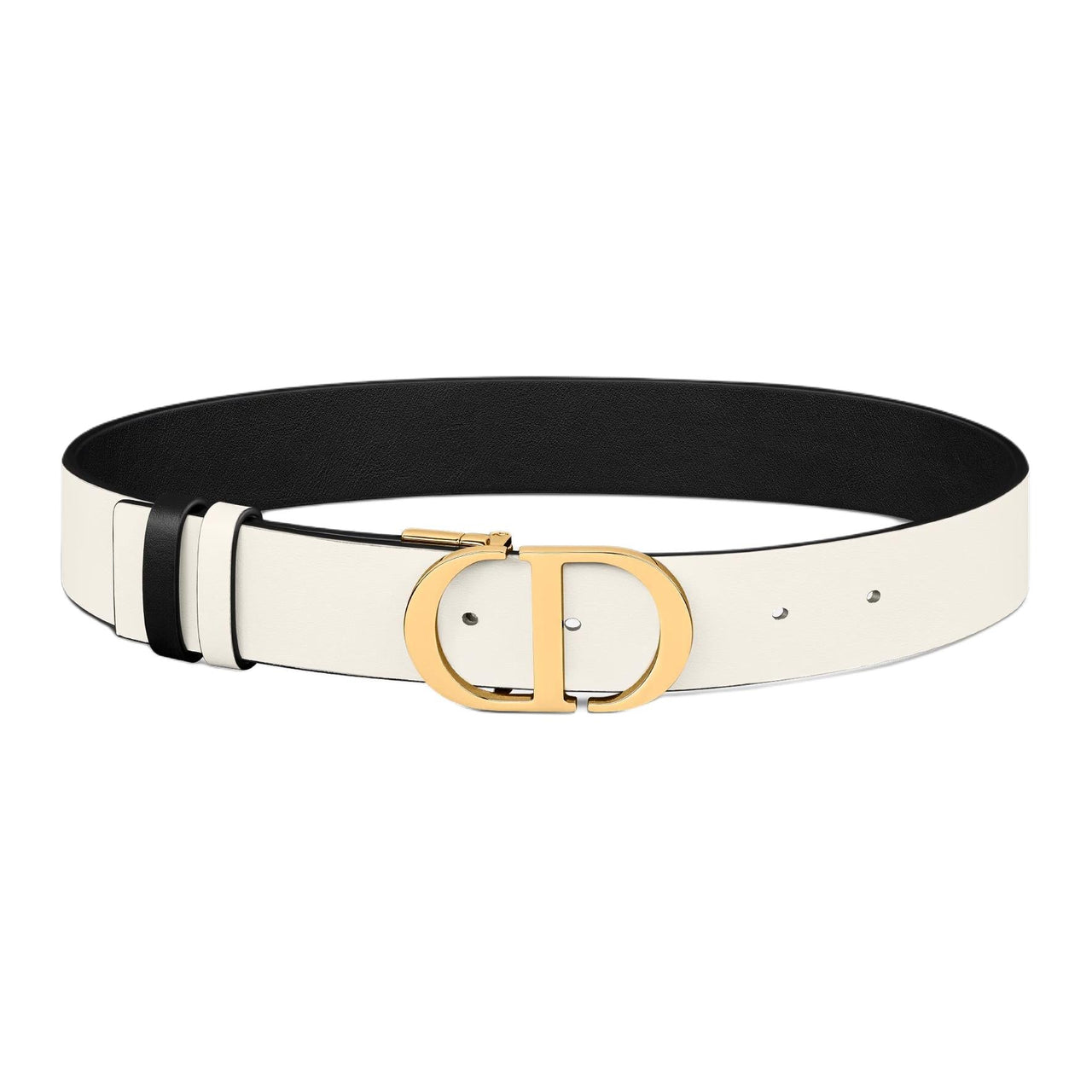 DIOR Brass Leather Belts Women's Black Width 3.5CM