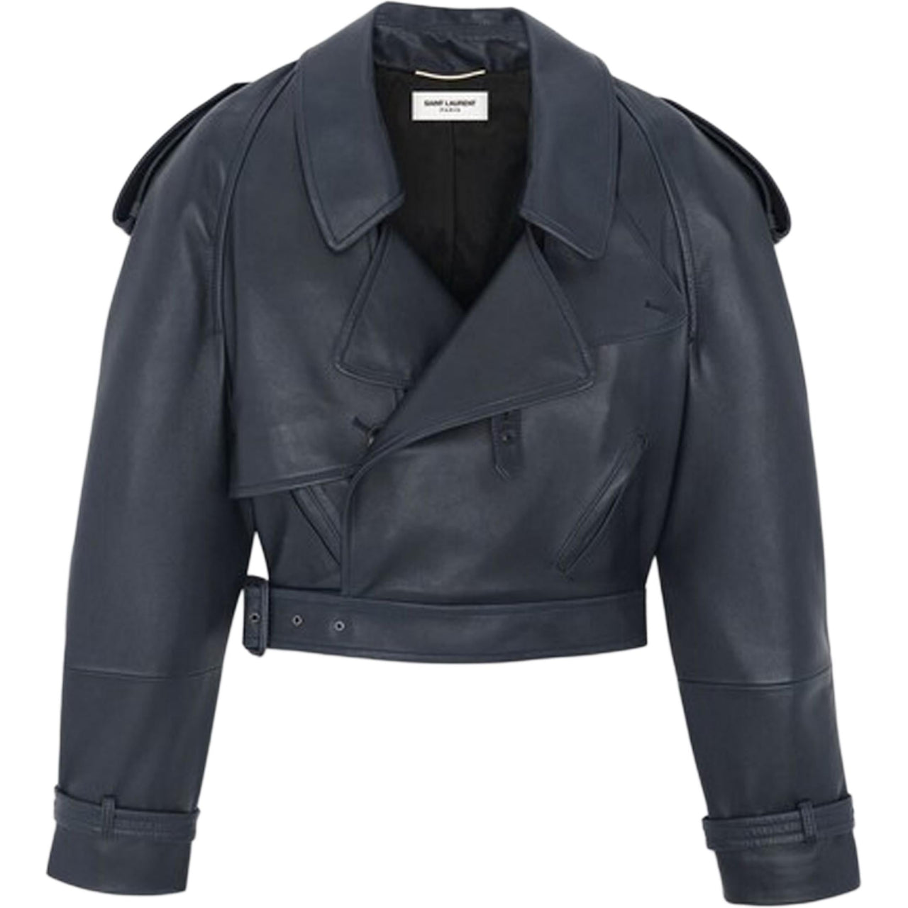 SAINT LAURENT Leather Jacket Women's Blue