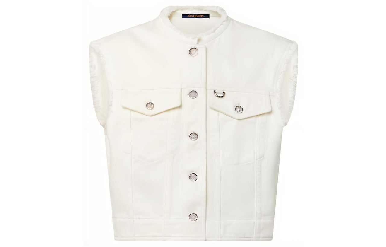 LOUIS VUITTON Frayed Hem Sleeveless Denim Jacket